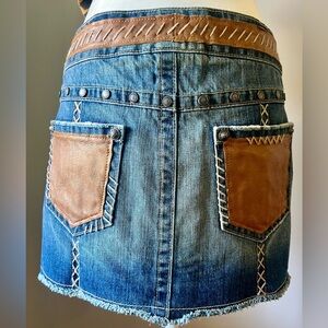 Denim and Leather Mini Skirt